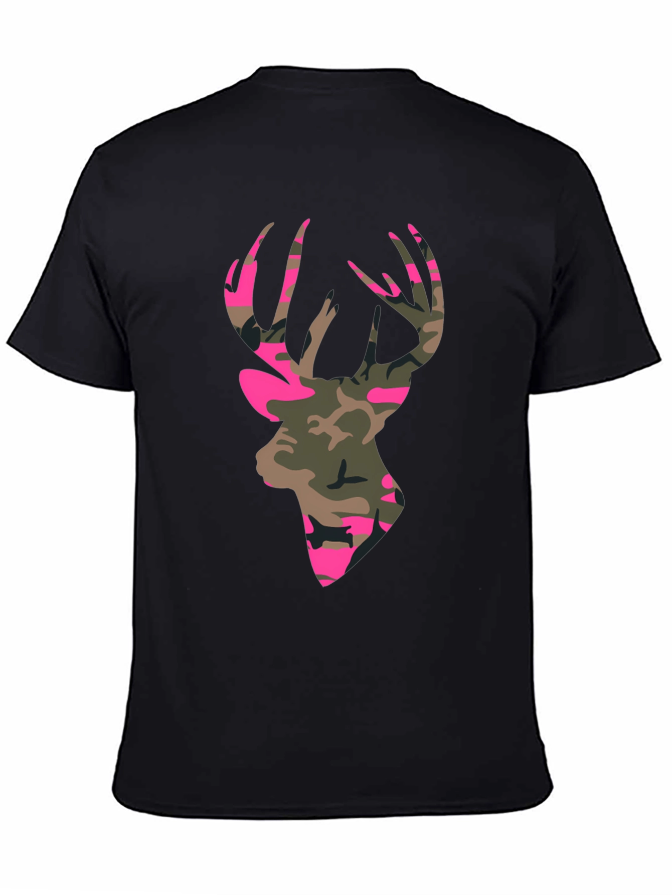 Camo Deer Head Graphic Tee - Mens Black T-Shirt