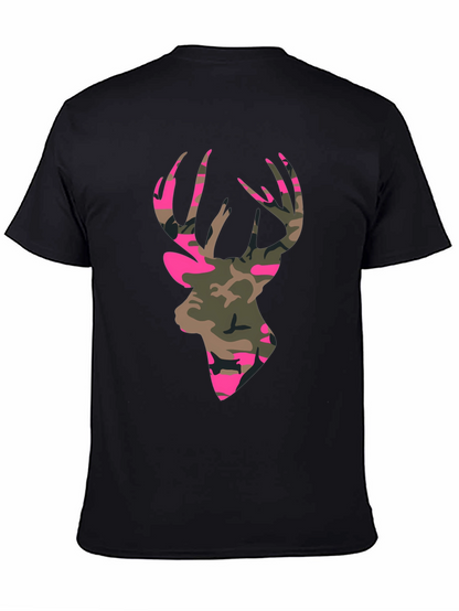 Camo Deer Head Graphic Tee - Mens Black T-Shirt
