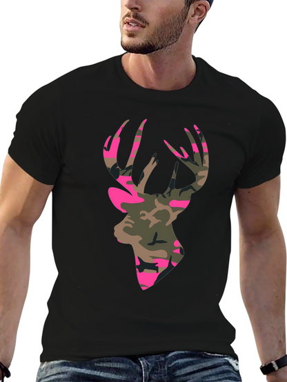Camo Deer Head Graphic Tee - Mens Black T-Shirt