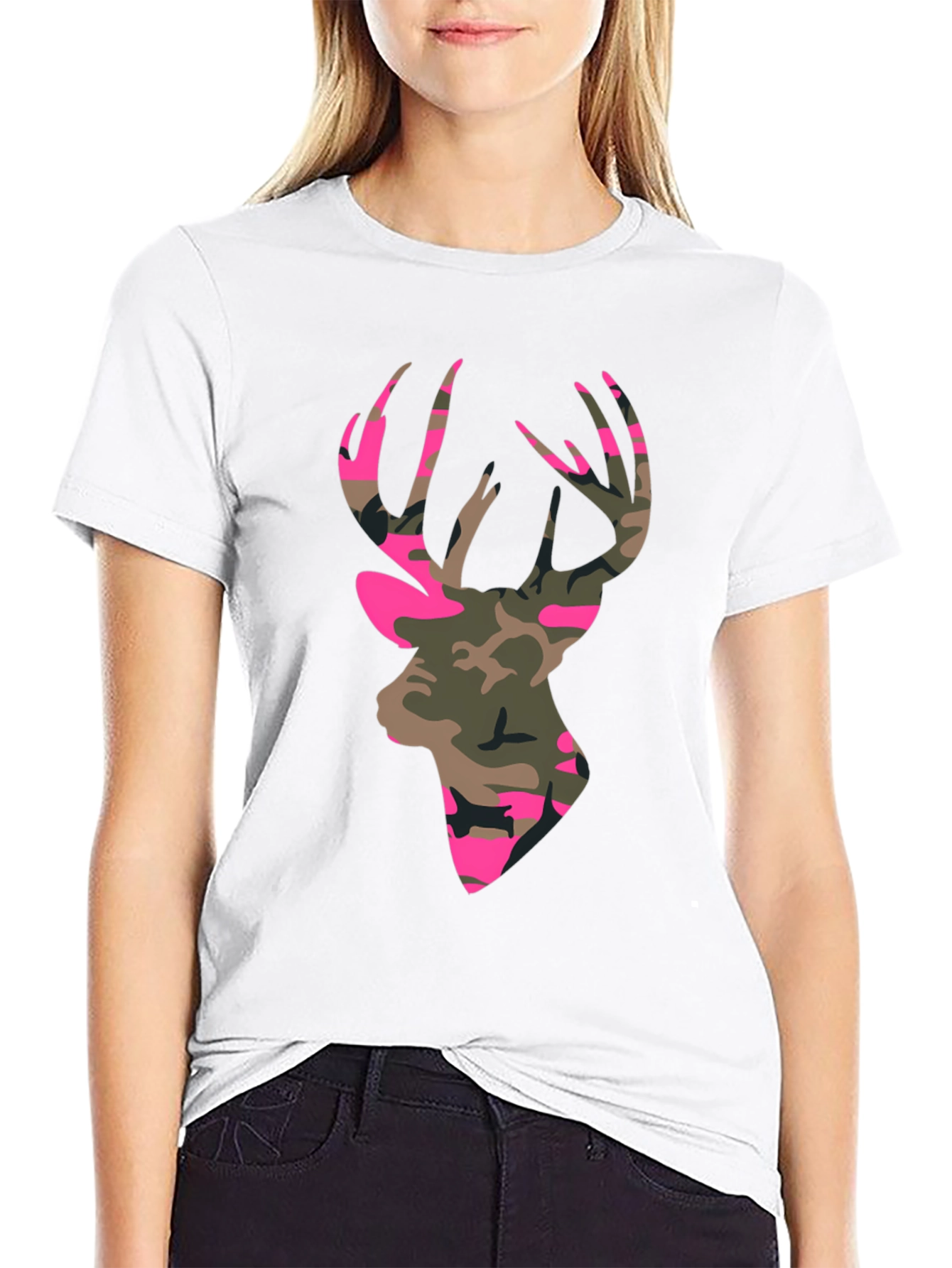 Camo Deer Head Graphic Tee - Mens Black T-Shirt