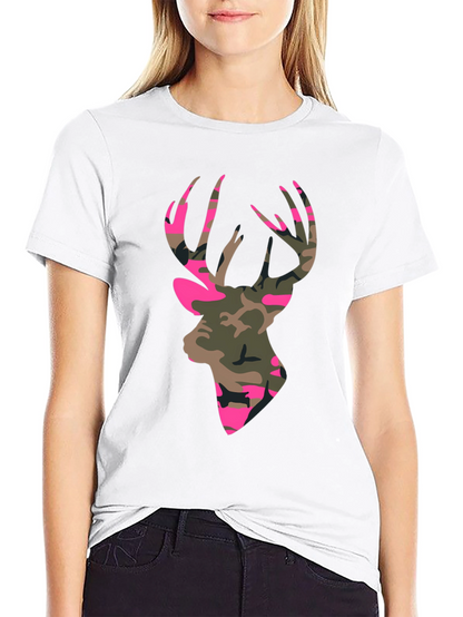 Camo Deer Head Graphic Tee - Mens Black T-Shirt