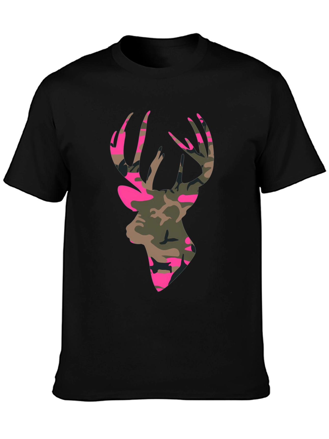 Camo Deer Head Graphic Tee - Mens Black T-Shirt