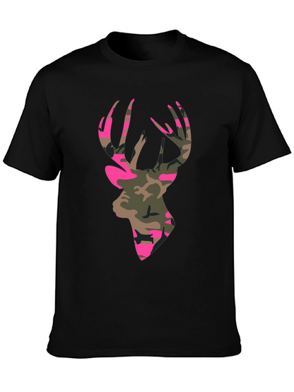 Camo Deer Head Graphic Tee - Mens Black T-Shirt
