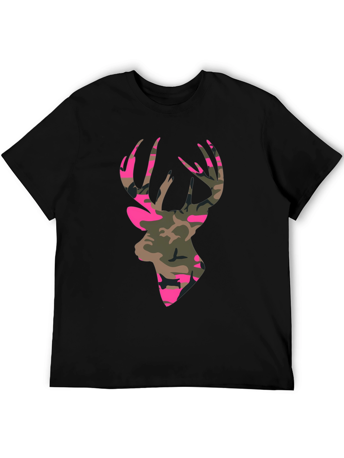 Camo Deer Head Graphic Tee - Mens Black T-Shirt