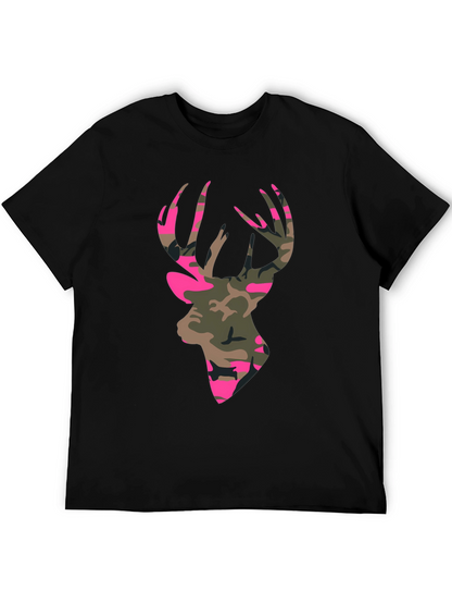 Camo Deer Head Graphic Tee - Mens Black T-Shirt