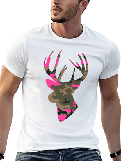 Camo Deer Head Graphic Tee - Mens Black T-Shirt