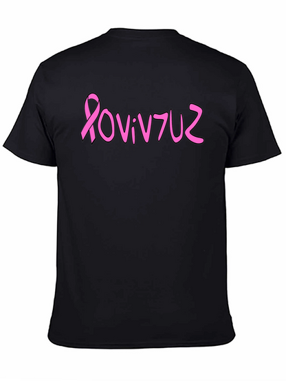 Pink Ribbon Graphic Tee - Black Cotton Blend