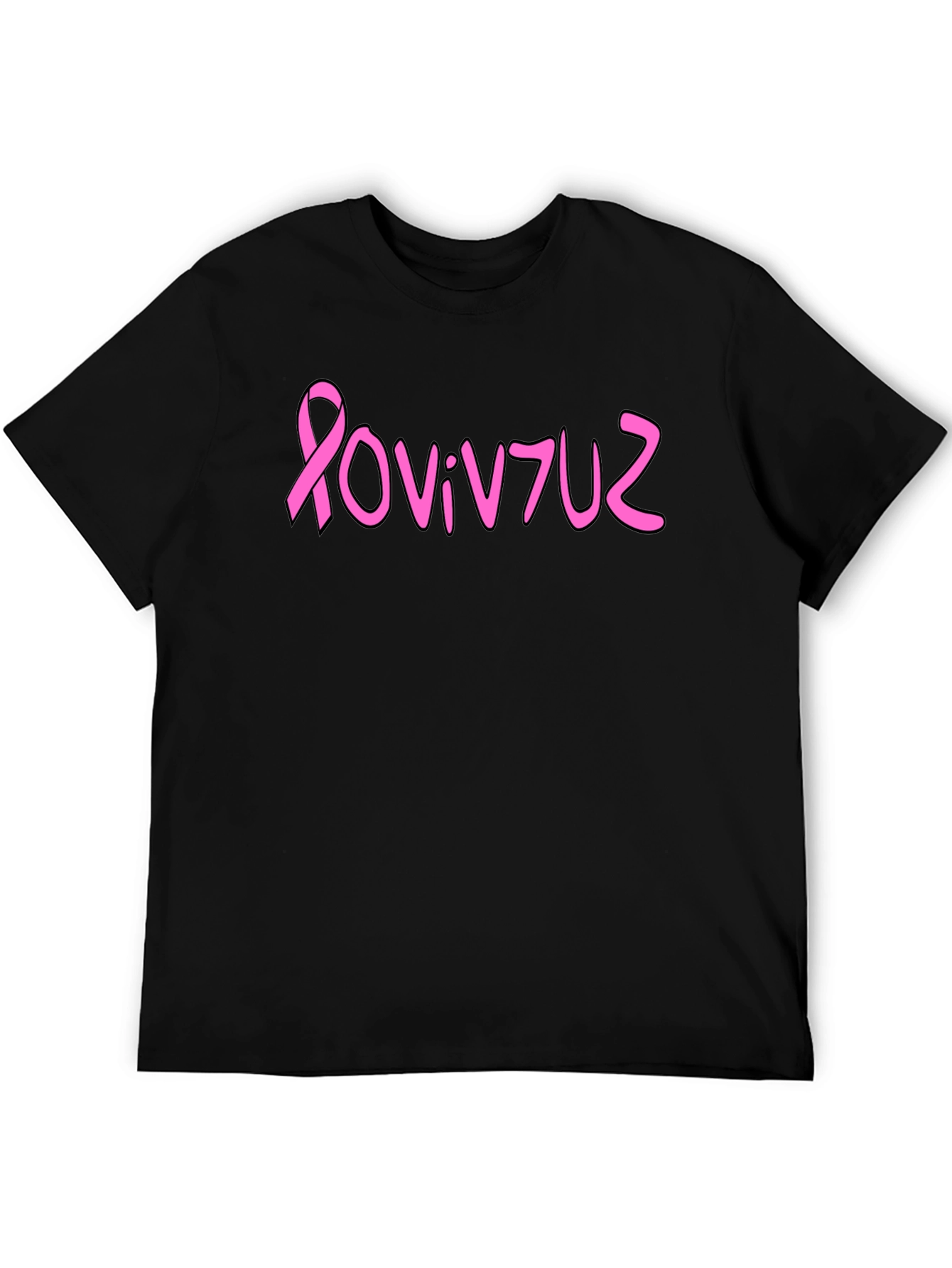Pink Ribbon Graphic Tee - Black Cotton Blend