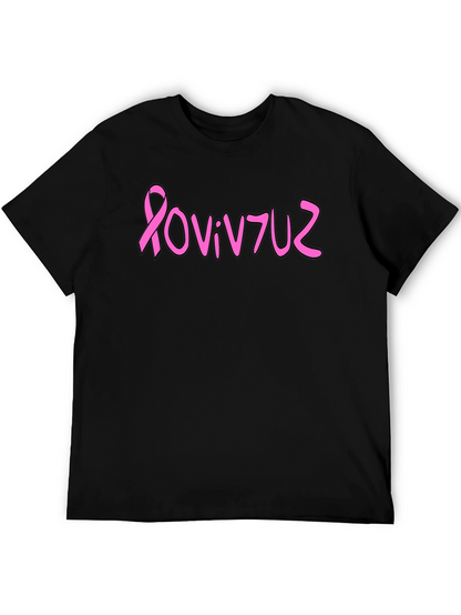 Pink Ribbon Graphic Tee - Black Cotton Blend