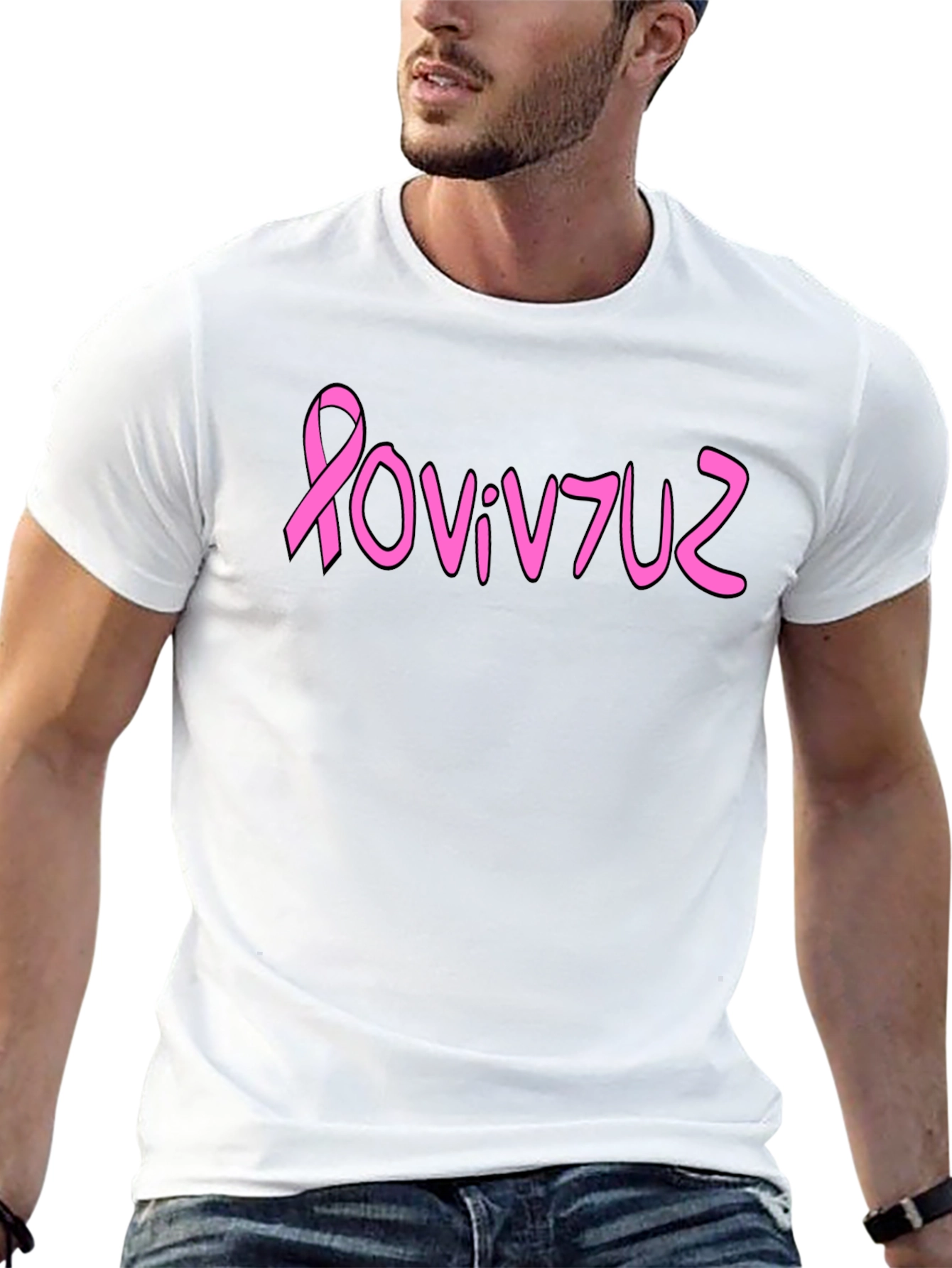 Pink Ribbon Graphic Tee - Black Cotton Blend