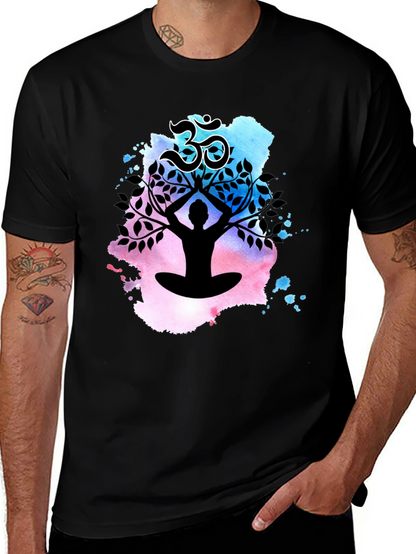 Yoga Meditation Tree T-Shirt - Om Symbol Black Tee