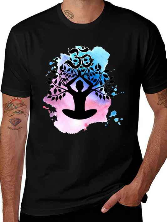 Yoga Meditation Tree T-Shirt - Om Symbol Black Tee