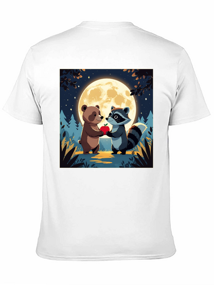Cute Cartoon Bear & Raccoon Moonlit Apple T-Shirt