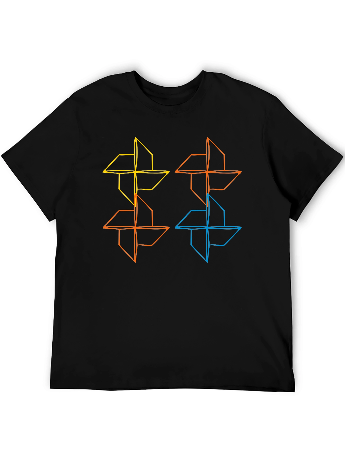 Geometric Pinwheel Design Black T-Shirt