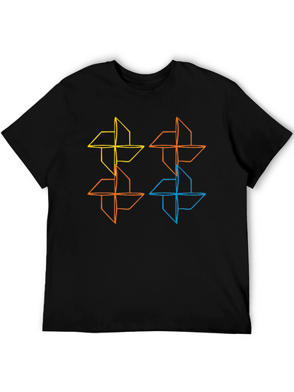 Geometric Pinwheel Design Black T-Shirt