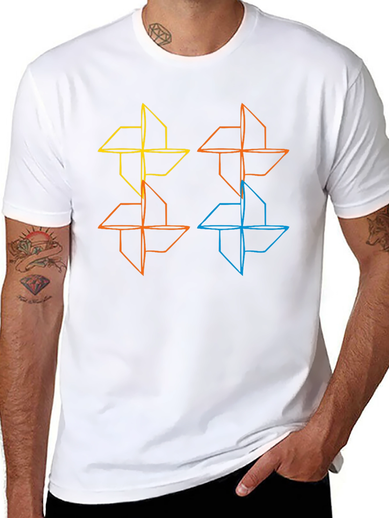 Geometric Pinwheel Design Black T-Shirt