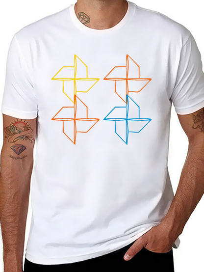 Geometric Pinwheel Design Black T-Shirt