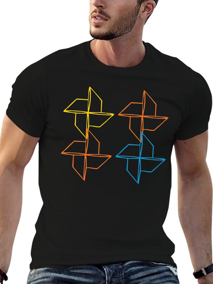 Geometric Pinwheel Design Black T-Shirt