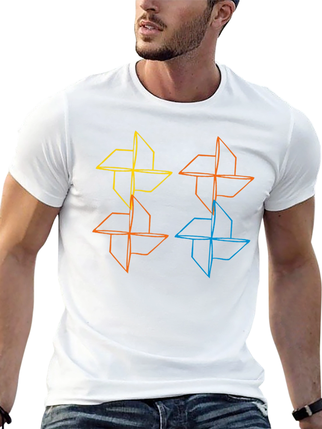Geometric Pinwheel Design Black T-Shirt