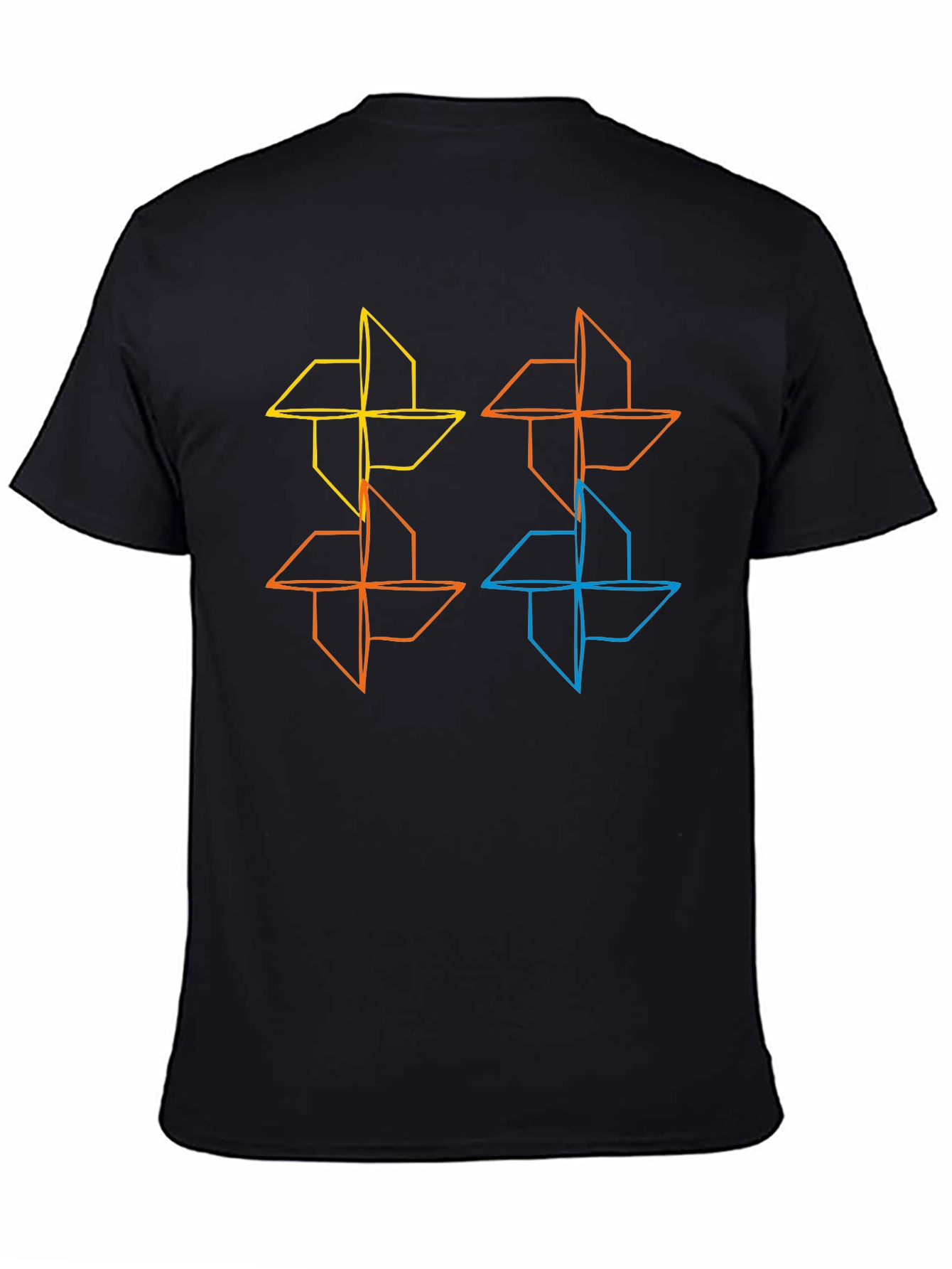 Geometric Pinwheel Design Black T-Shirt