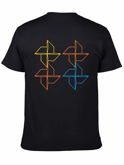 Geometric Pinwheel Design Black T-Shirt