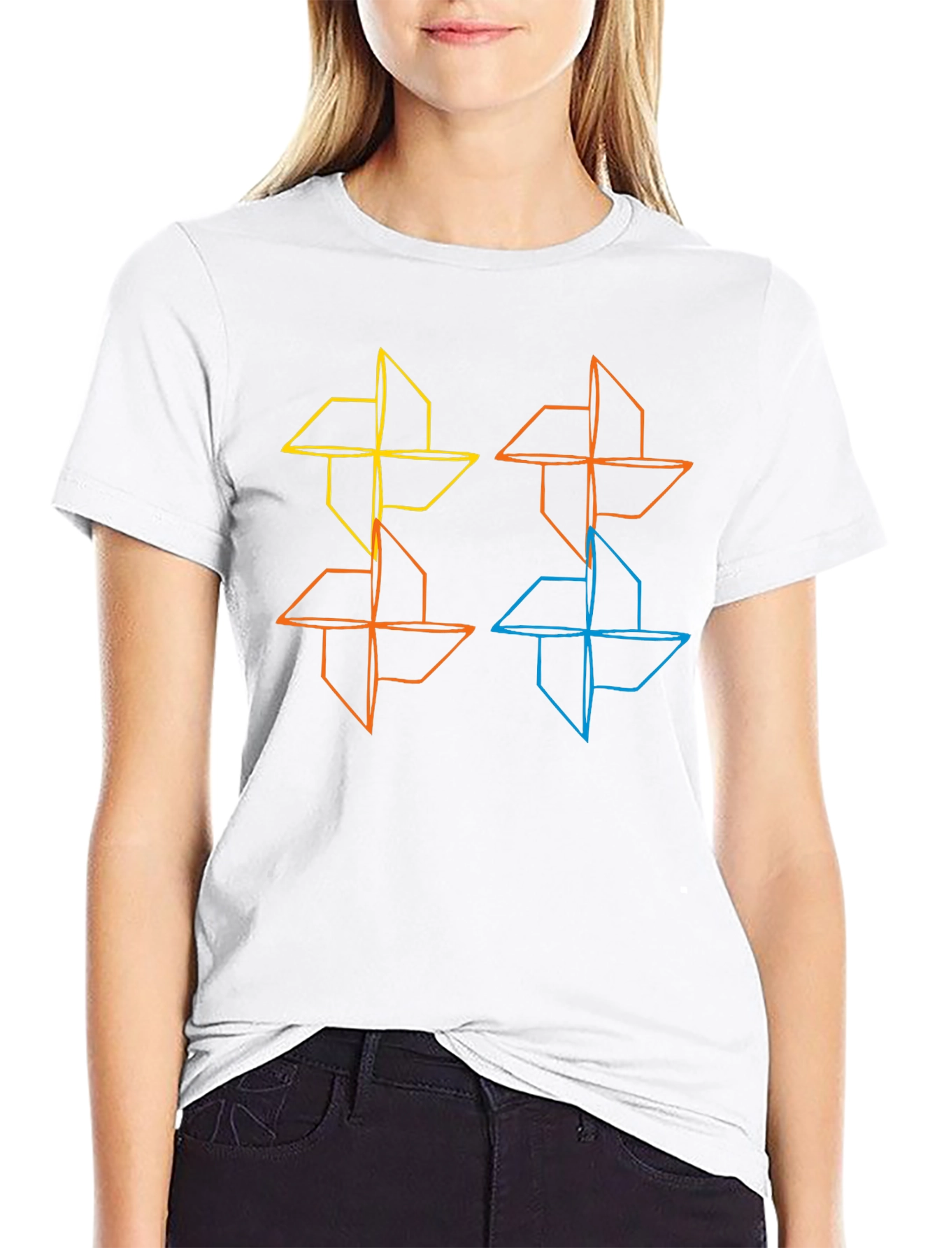 Geometric Pinwheel Design Black T-Shirt