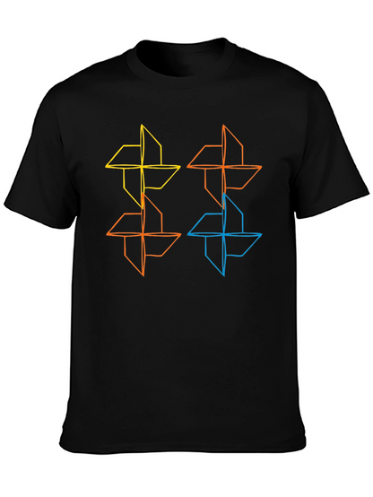 Geometric Pinwheel Design Black T-Shirt