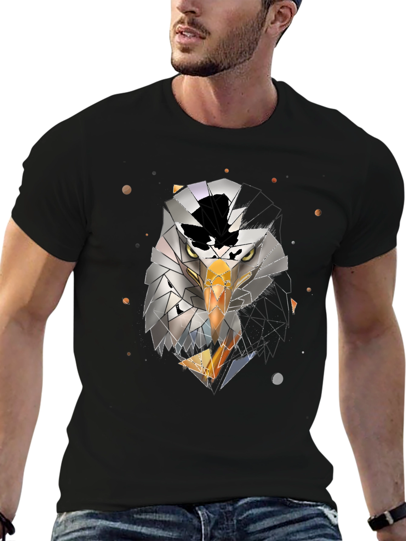 Geometric Eagle Graphic Black T-Shirt