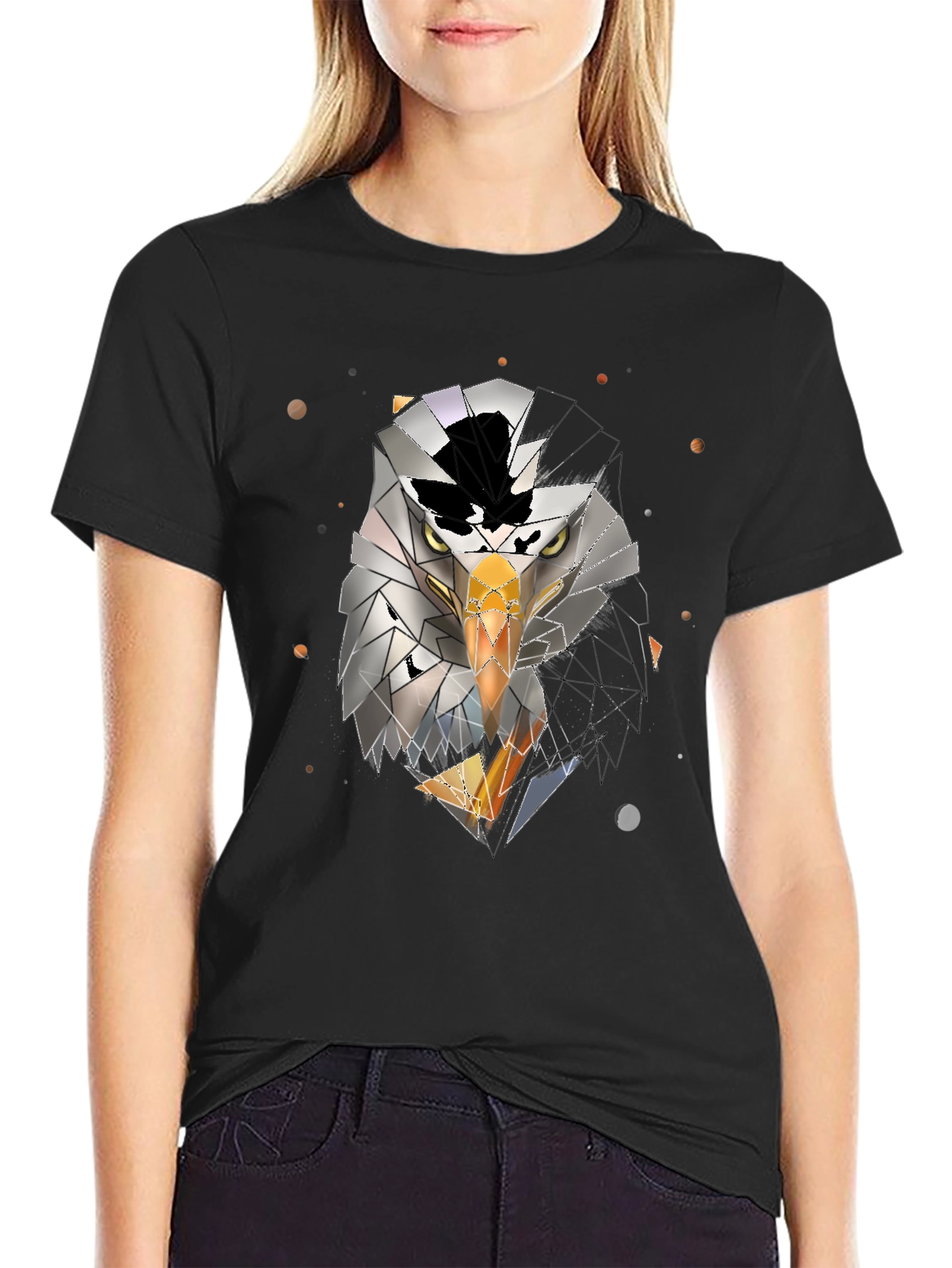 Geometric Eagle Graphic Black T-Shirt