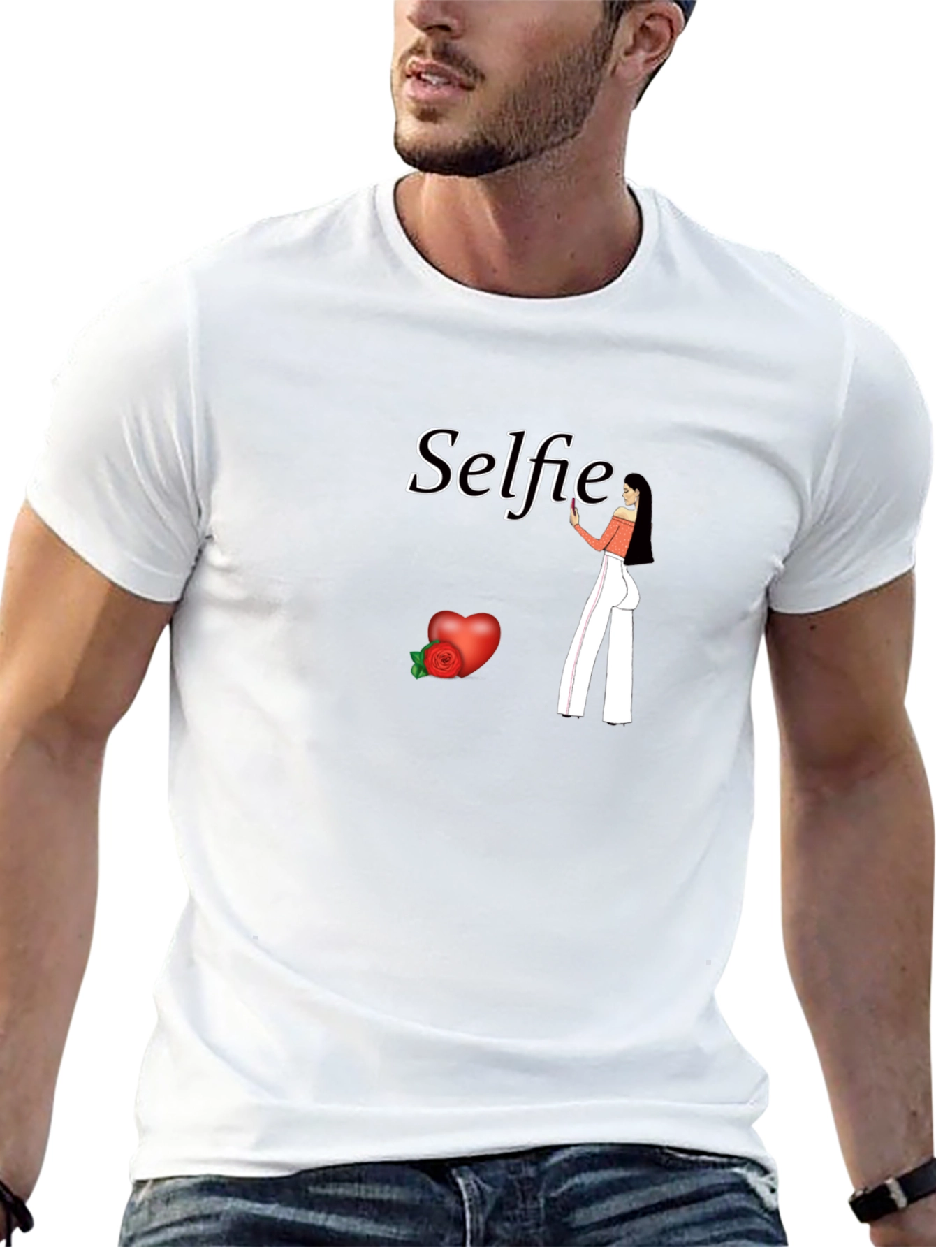 Selfie Graphic Tee - Black Cotton Blend Shirt