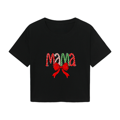 Christmas Mama Bow Festive Holiday Graphic Crop Tee