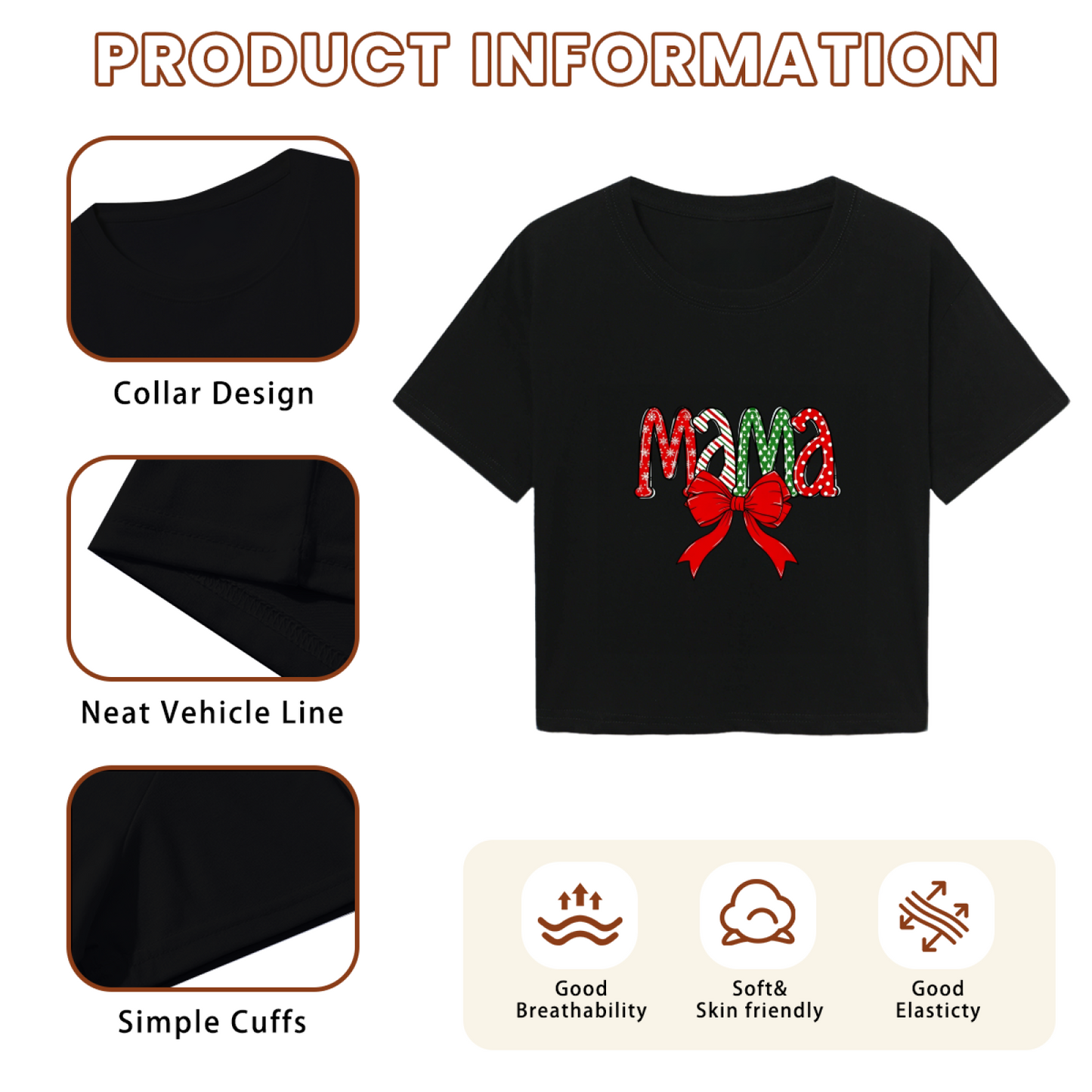 Christmas Mama Bow Festive Holiday Graphic Crop Tee