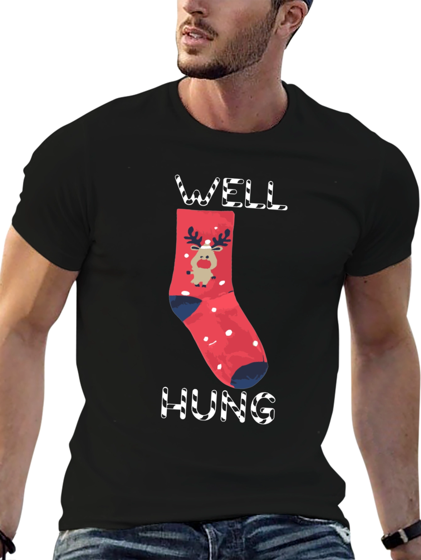 Well Hung Christmas Reindeer Holiday T-Shirt