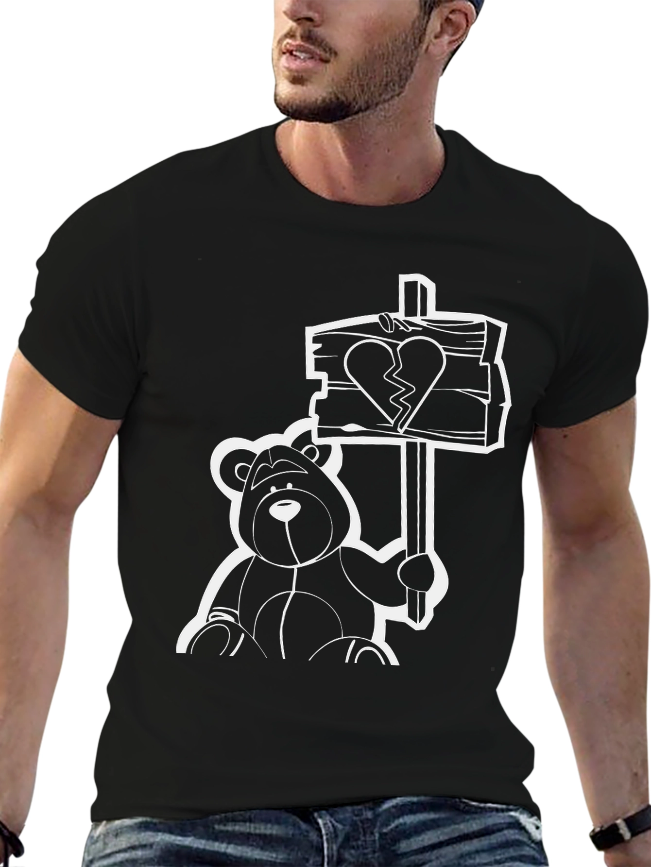 Heartbroken Bear Graphic Tee - Black T-Shirt