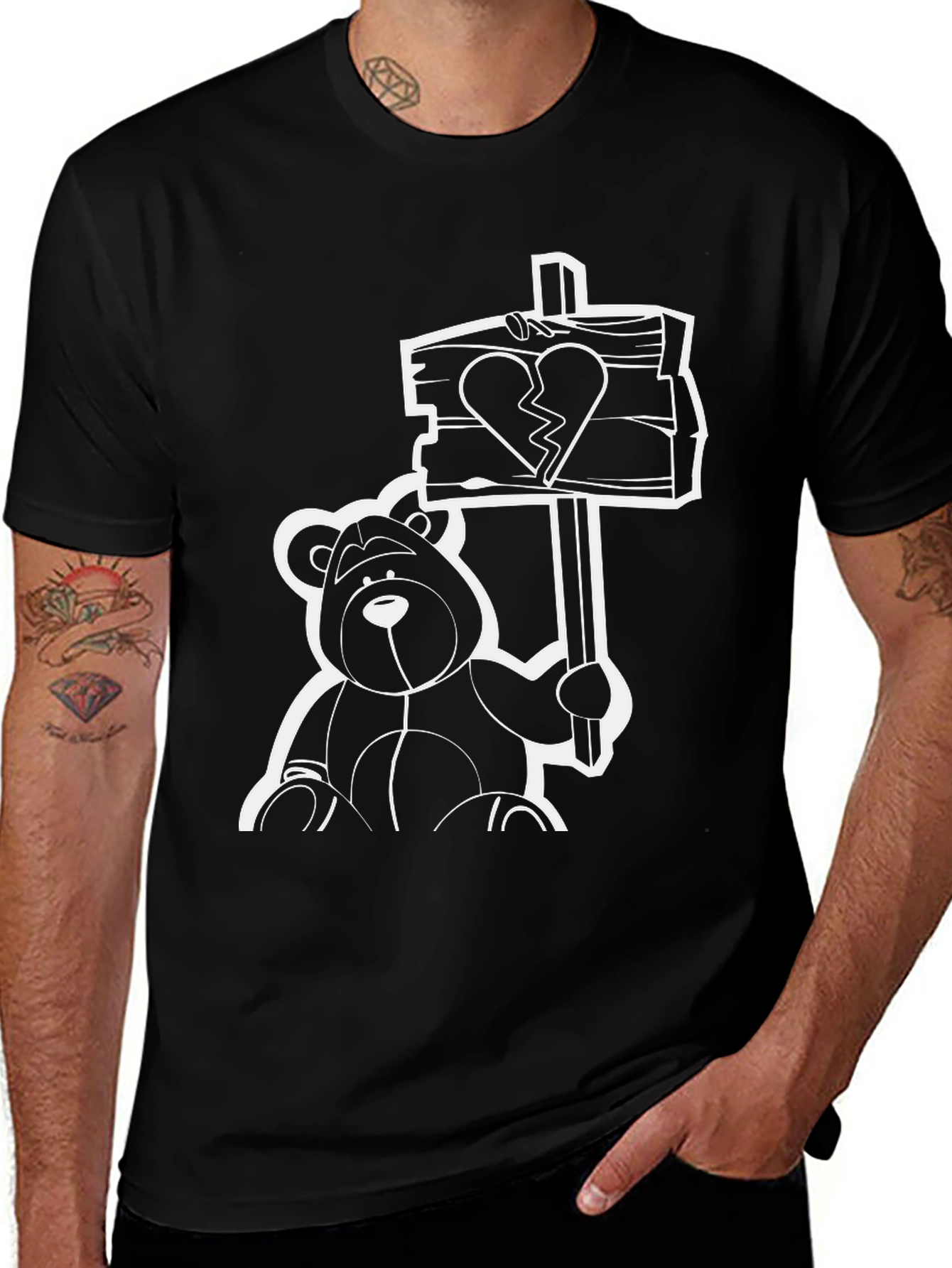 Heartbroken Bear Graphic Tee - Black T-Shirt