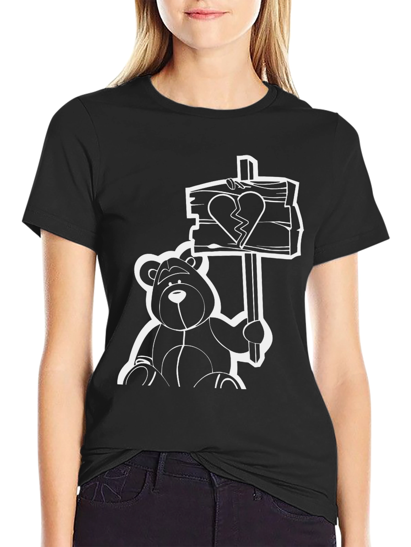 Heartbroken Bear Graphic Tee - Black T-Shirt