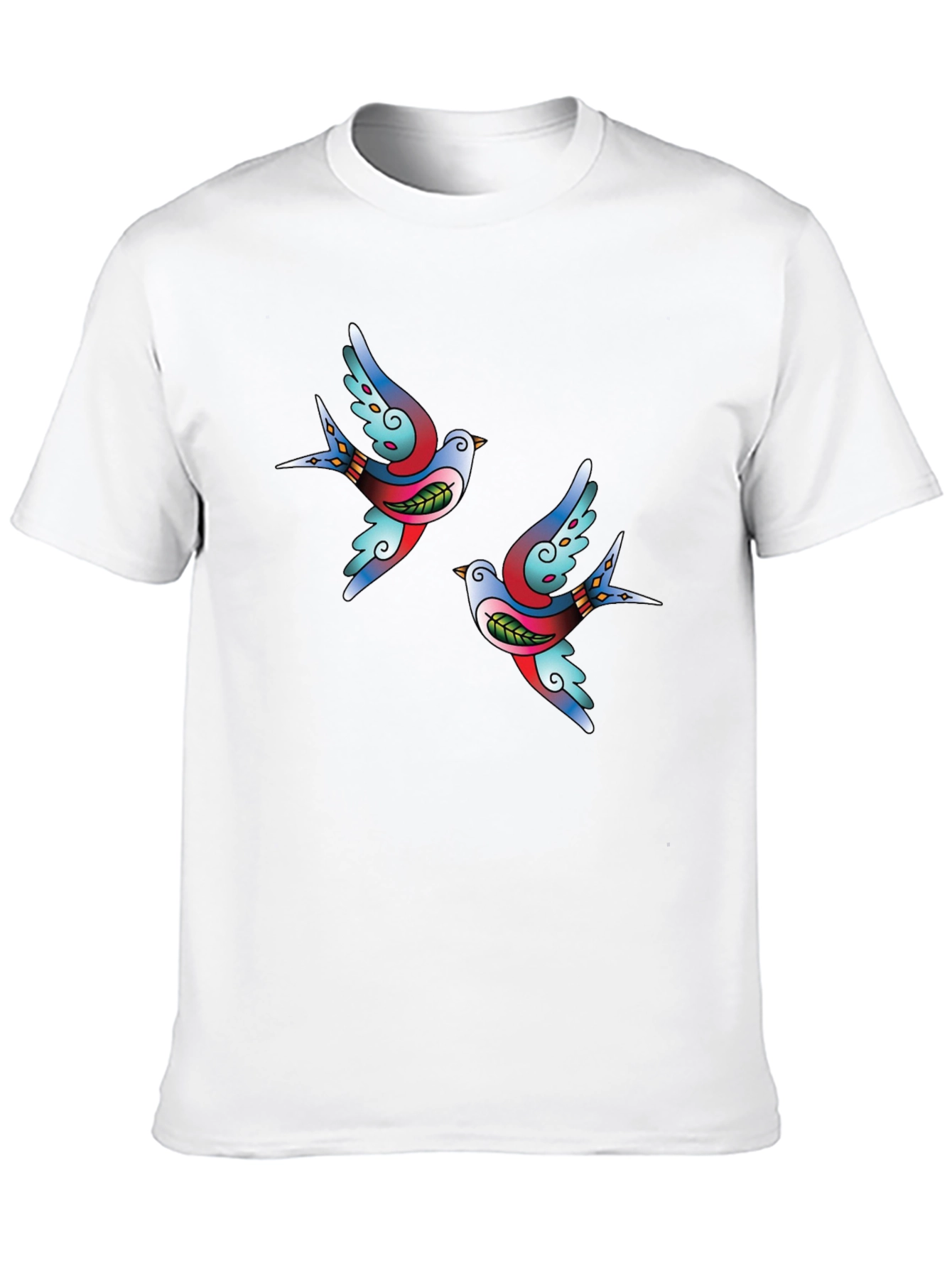 Stylish Black Tee with Swallow Tattoo Print