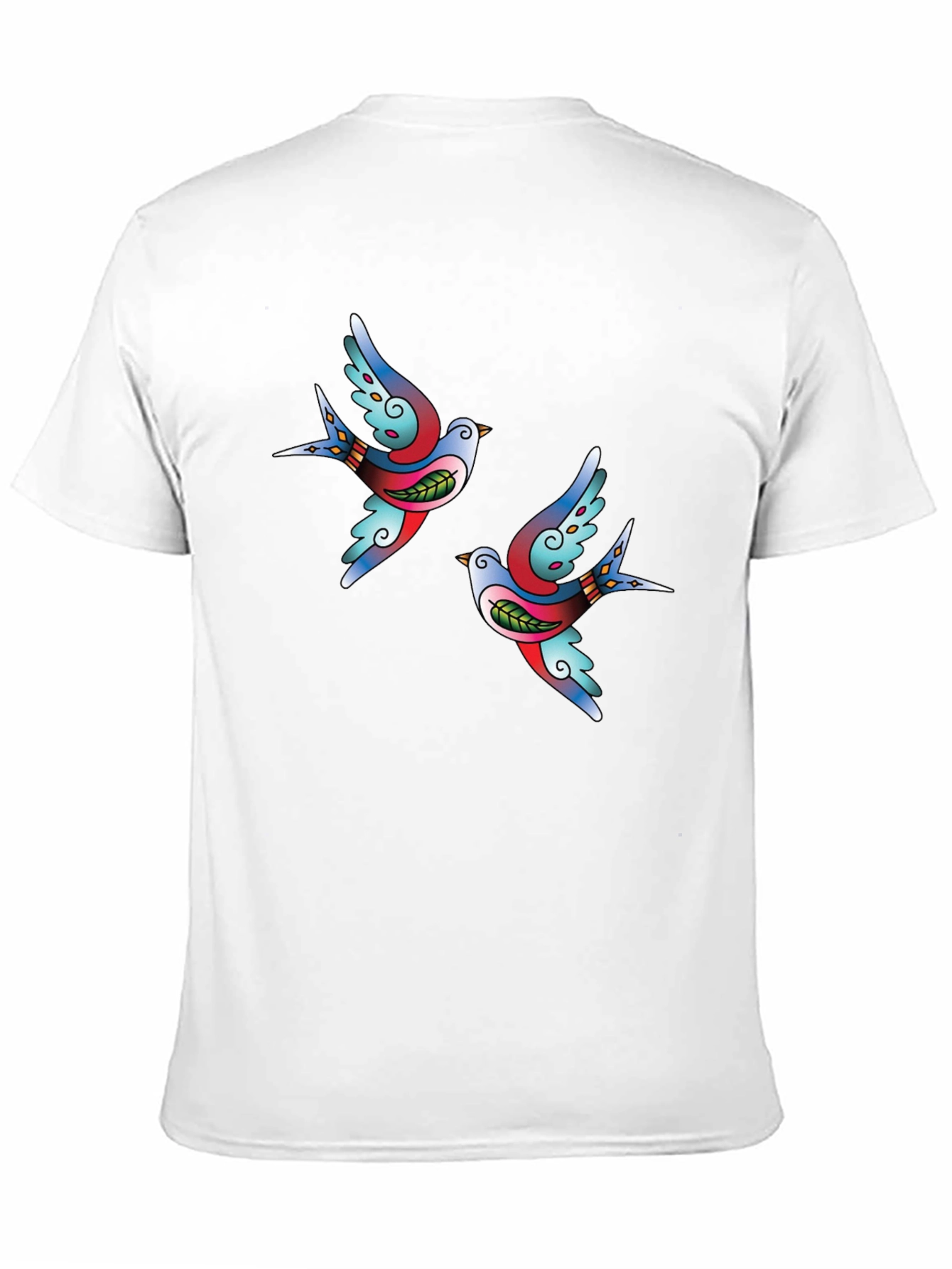 Stylish Black Tee with Swallow Tattoo Print
