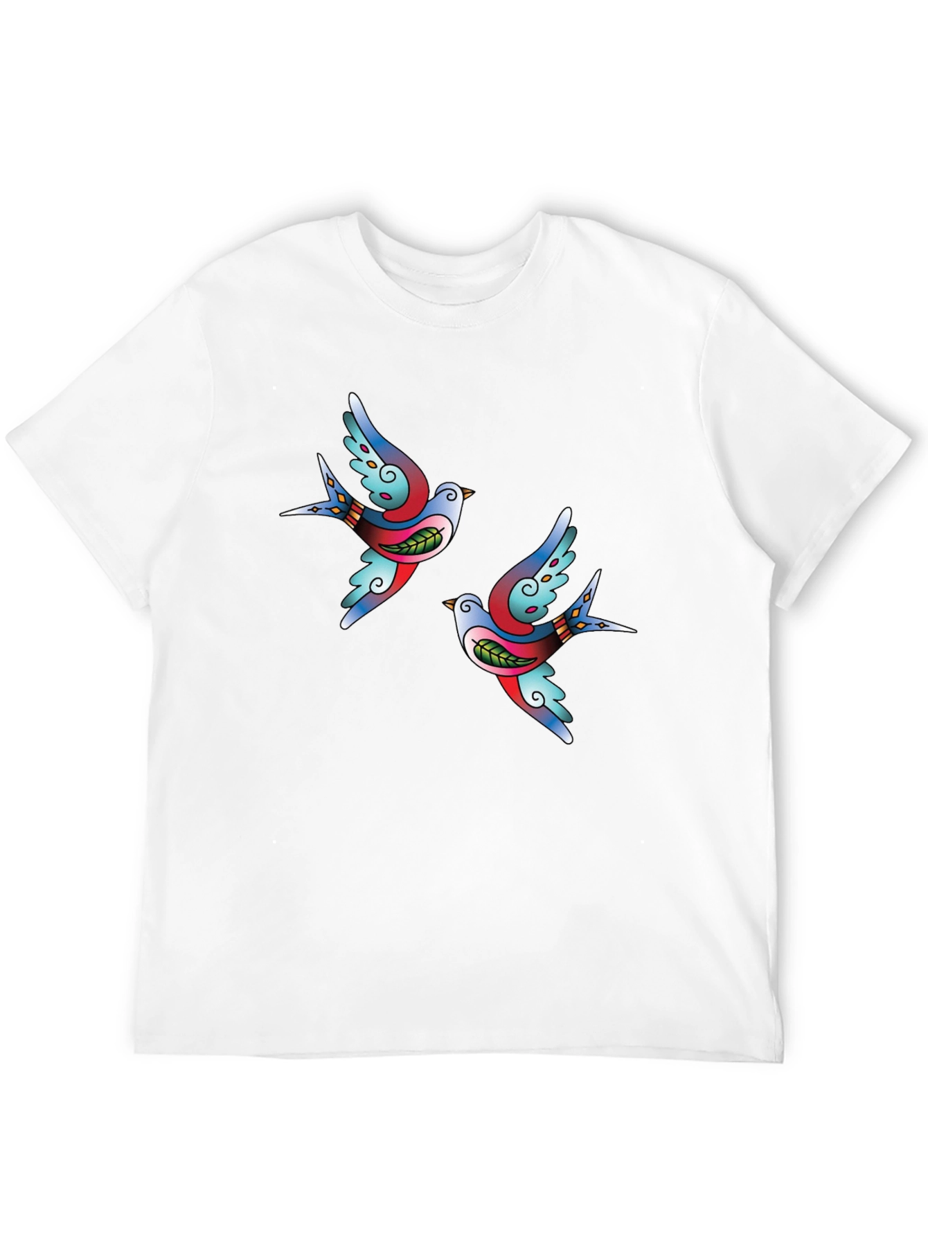 Stylish Black Tee with Swallow Tattoo Print