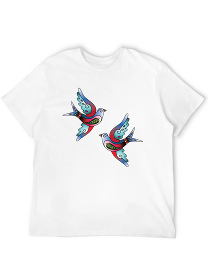 Stylish Black Tee with Swallow Tattoo Print