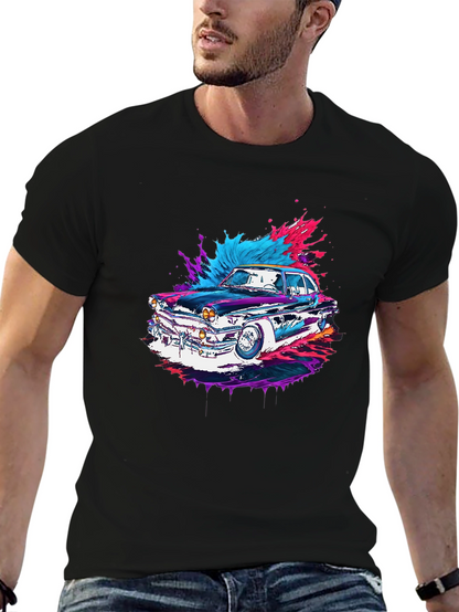 Classic Car Graphic Tee - Black Cotton Comfort