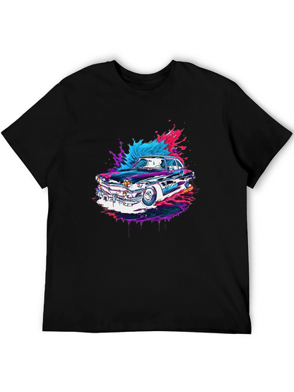 Classic Car Graphic Tee - Black Cotton Comfort