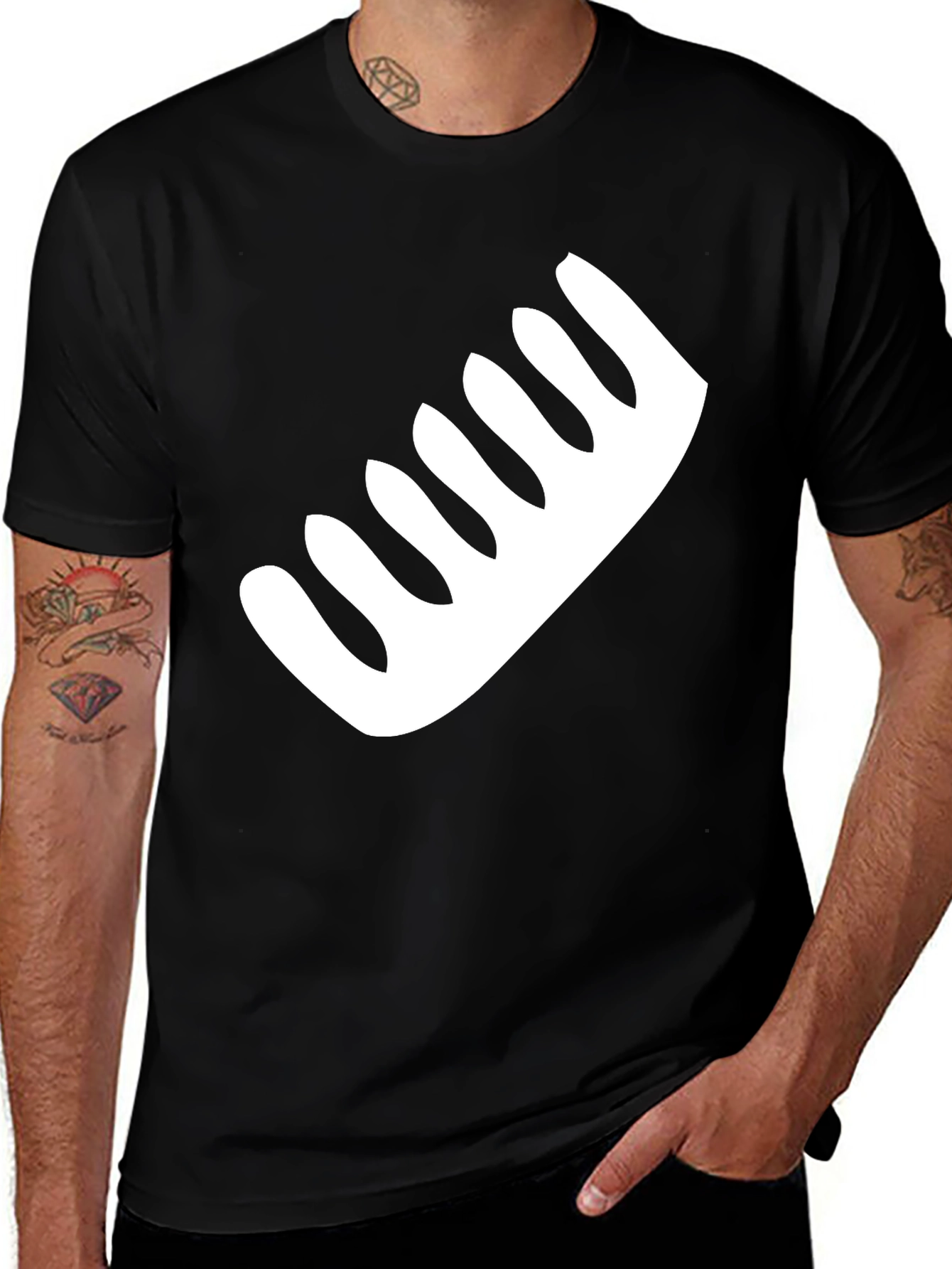 Mens Black T-Shirt with White Comb Graphic
