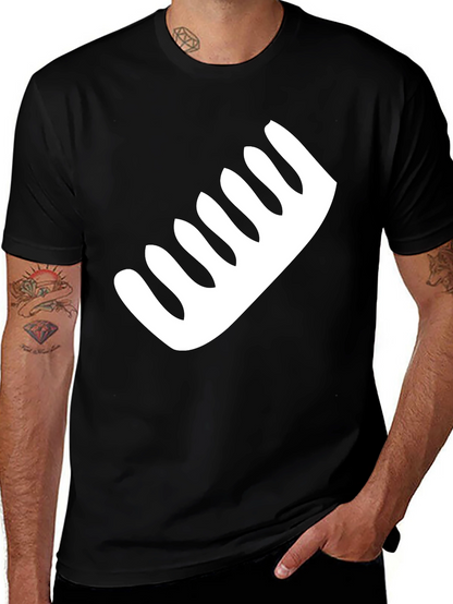 Mens Black T-Shirt with White Comb Graphic