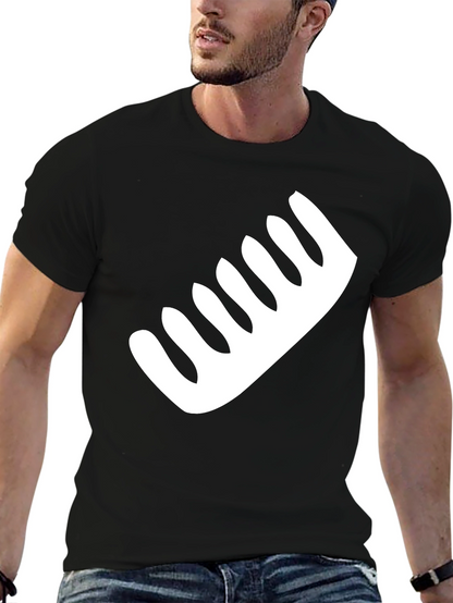 Mens Black T-Shirt with White Comb Graphic