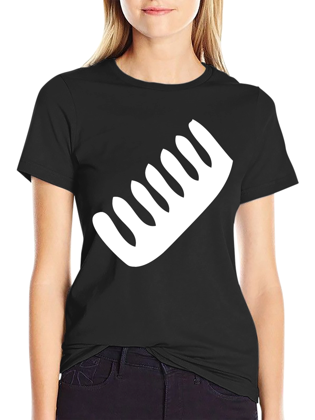 Mens Black T-Shirt with White Comb Graphic