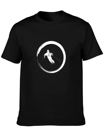 Black T-Shirt with Skiing Graphic