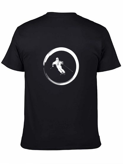 Black T-Shirt with Skiing Graphic