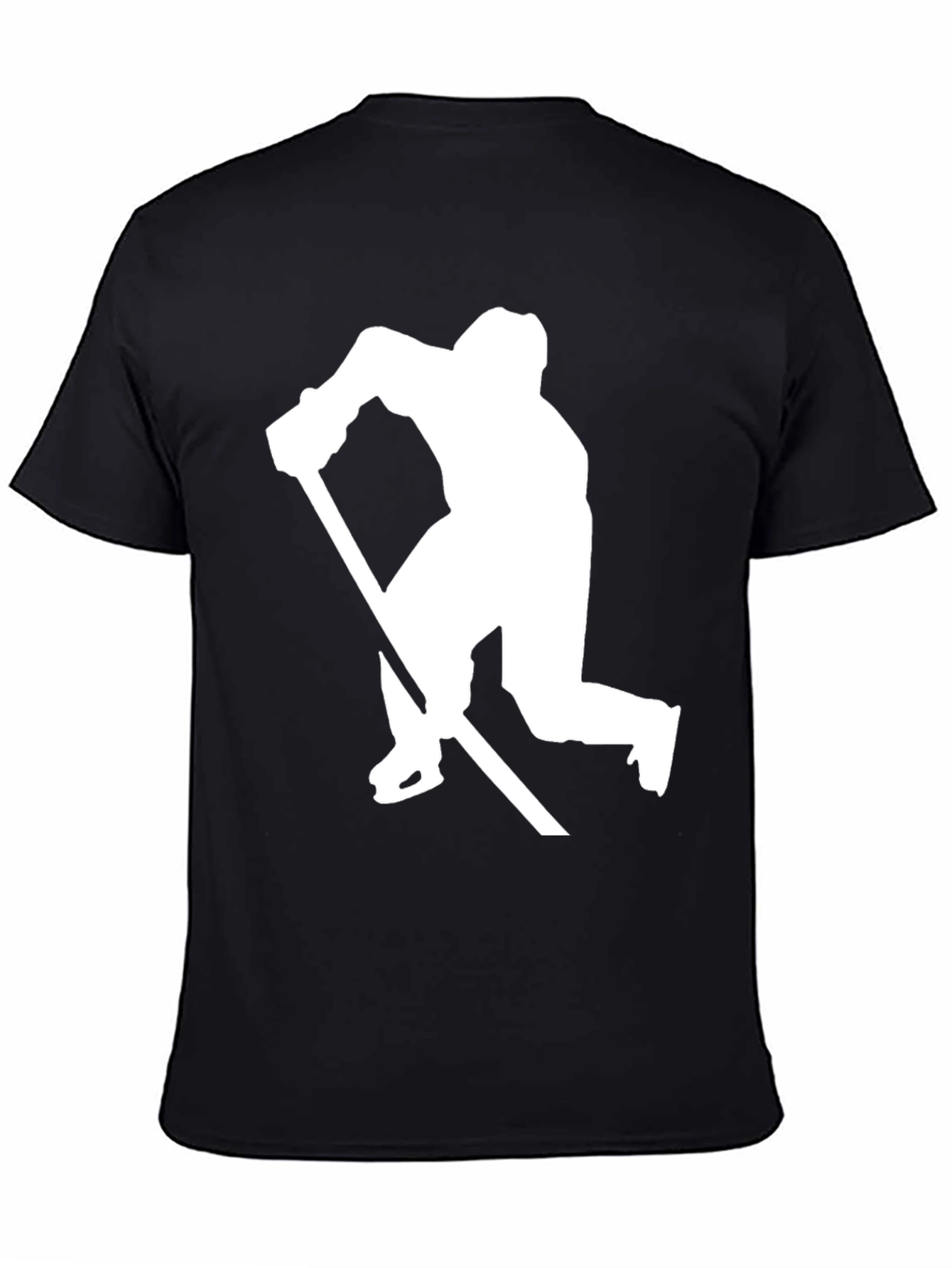 Hockey Player Silhouette Graphic Tee - Black Cotton