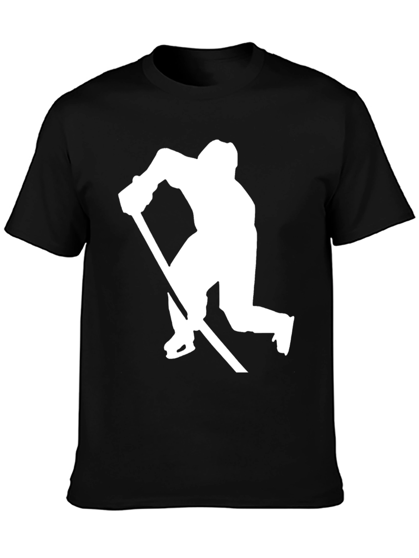 Hockey Player Silhouette Graphic Tee - Black Cotton